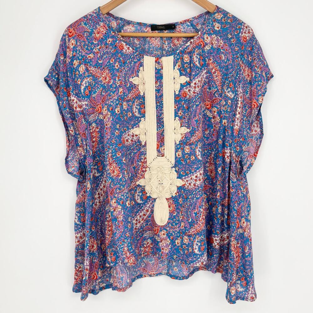 THML by Anthropologie Floral Paisley Print Embellished Top Size M